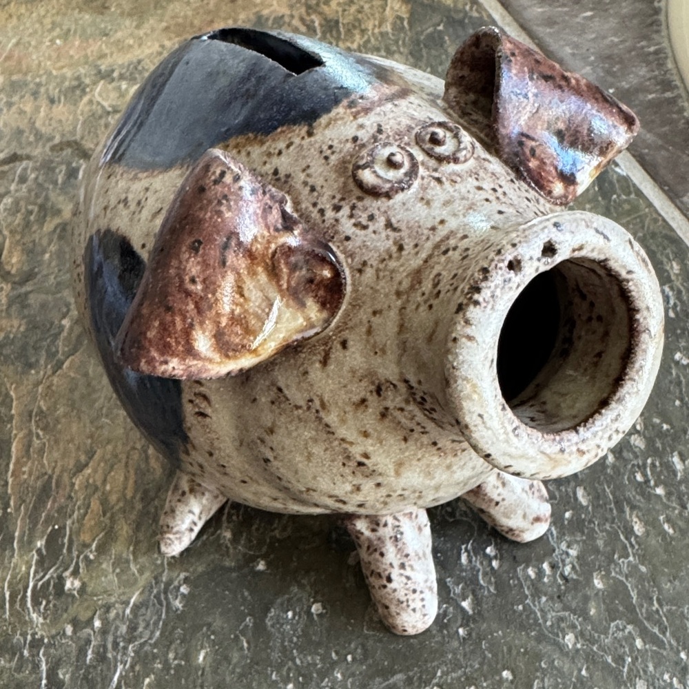 Vintage Piggy Bank Pottery Stoneware Pig With missing Cork Nose